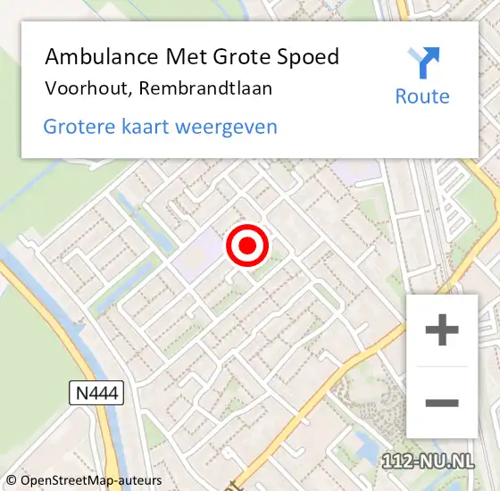 Locatie op kaart van de 112 melding: Ambulance Met Grote Spoed Naar Voorhout, Rembrandtlaan op 15 mei 2024 22:47