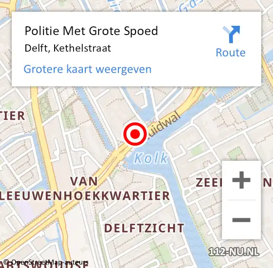 Locatie op kaart van de 112 melding: Politie Met Grote Spoed Naar Delft, Kethelstraat op 15 mei 2024 23:02