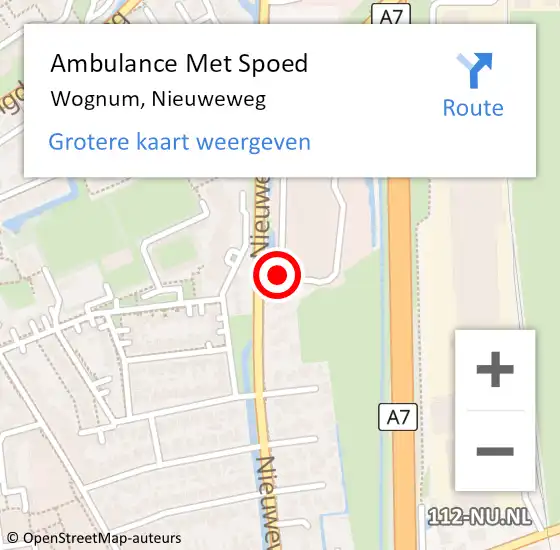 Locatie op kaart van de 112 melding: Ambulance Met Spoed Naar Wognum, Nieuweweg op 15 mei 2024 23:04