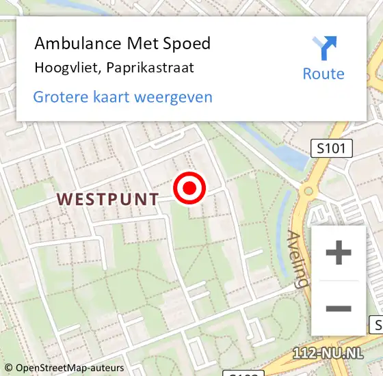 Locatie op kaart van de 112 melding: Ambulance Met Spoed Naar Hoogvliet, Paprikastraat op 15 mei 2024 23:12