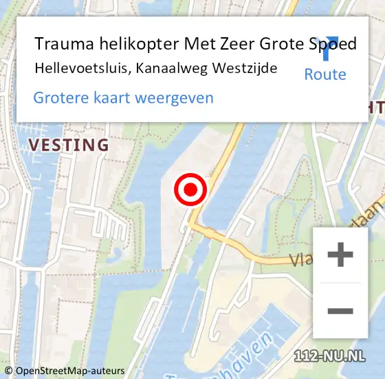 Locatie op kaart van de 112 melding: Trauma helikopter Met Zeer Grote Spoed Naar Hellevoetsluis, Kanaalweg Westzijde op 15 mei 2024 23:32