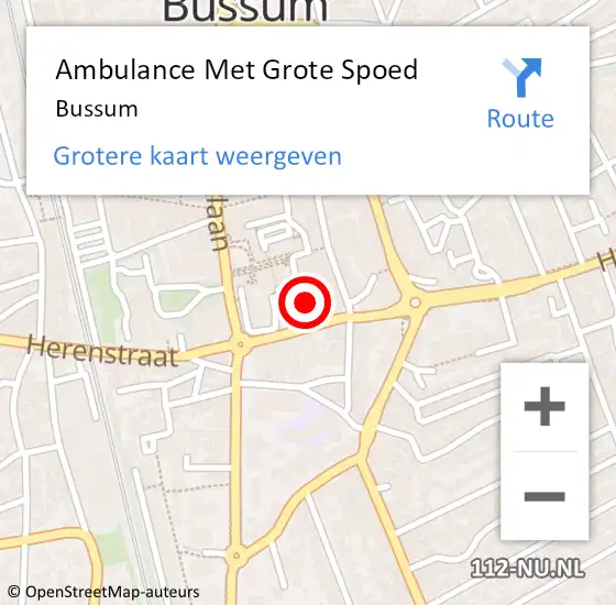 Locatie op kaart van de 112 melding: Ambulance Met Grote Spoed Naar Bussum op 15 mei 2024 23:46