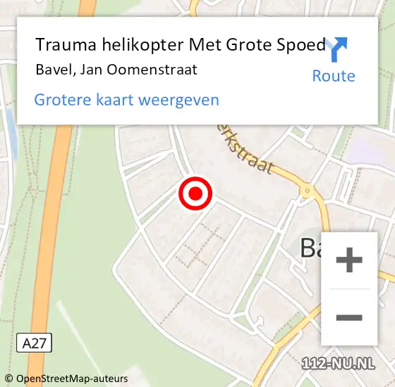 Locatie op kaart van de 112 melding: Trauma helikopter Met Grote Spoed Naar Bavel, Jan Oomenstraat op 15 mei 2024 23:52