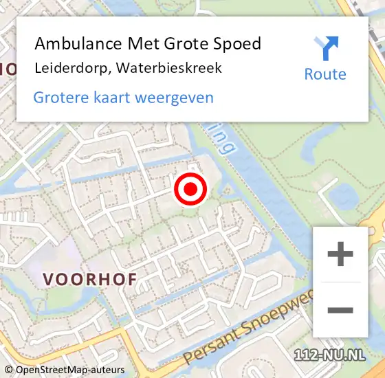 Locatie op kaart van de 112 melding: Ambulance Met Grote Spoed Naar Leiderdorp, Waterbieskreek op 16 mei 2024 00:20