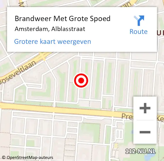 Locatie op kaart van de 112 melding: Brandweer Met Grote Spoed Naar Amsterdam, Alblasstraat op 16 mei 2024 00:22