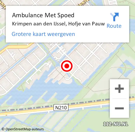 Locatie op kaart van de 112 melding: Ambulance Met Spoed Naar Krimpen aan den IJssel, Hofje van Pauw op 16 mei 2024 00:33
