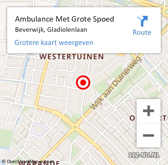 Locatie op kaart van de 112 melding: Ambulance Met Grote Spoed Naar Beverwijk, Gladiolenlaan op 16 mei 2024 00:37