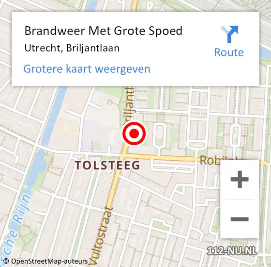 Locatie op kaart van de 112 melding: Brandweer Met Grote Spoed Naar Utrecht, Briljantlaan op 16 mei 2024 00:51