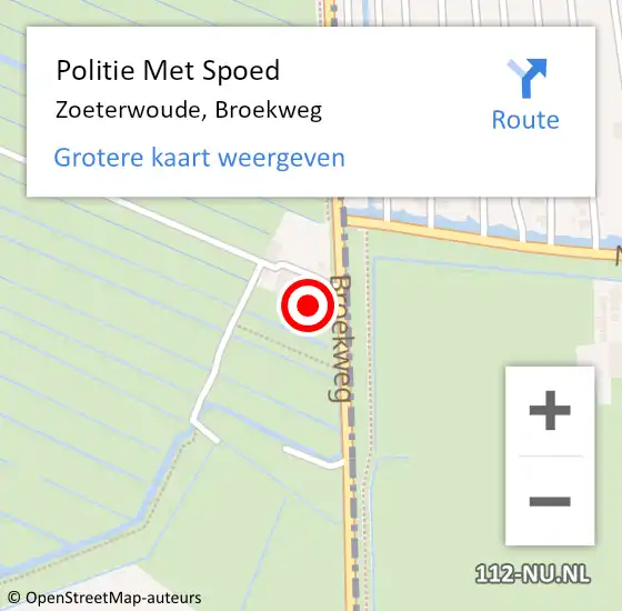 Locatie op kaart van de 112 melding: Politie Met Spoed Naar Zoeterwoude, Broekweg op 16 mei 2024 01:10