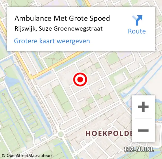 Locatie op kaart van de 112 melding: Ambulance Met Grote Spoed Naar Rijswijk, Suze Groenewegstraat op 16 mei 2024 01:42