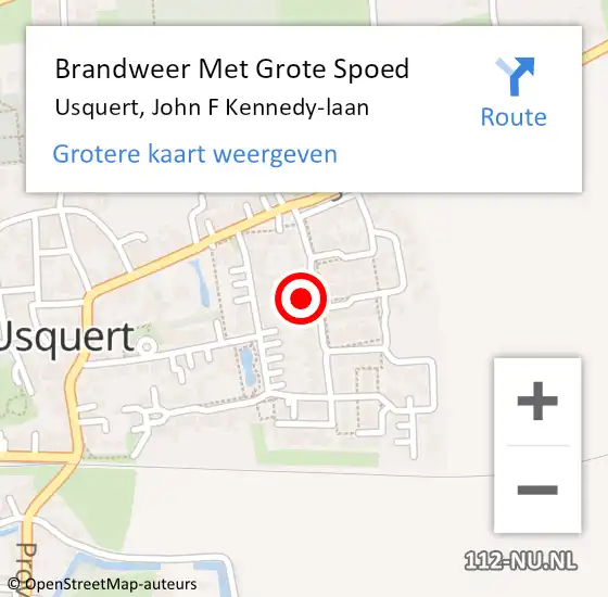 Locatie op kaart van de 112 melding: Brandweer Met Grote Spoed Naar Usquert, John F Kennedy-laan op 16 mei 2024 02:11