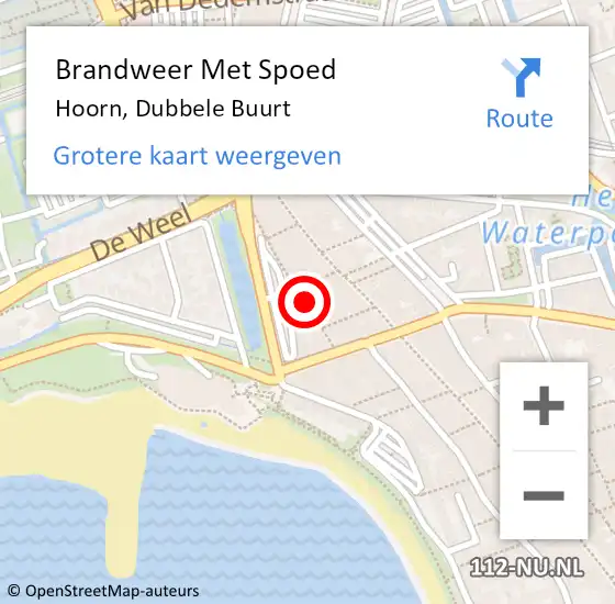 Locatie op kaart van de 112 melding: Brandweer Met Spoed Naar Hoorn, Dubbele Buurt op 16 mei 2024 02:16