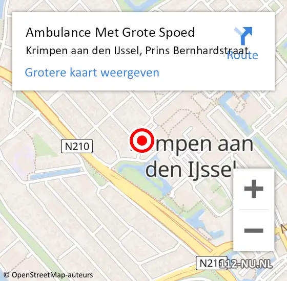 Locatie op kaart van de 112 melding: Ambulance Met Grote Spoed Naar Krimpen aan den IJssel, Prins Bernhardstraat op 16 mei 2024 02:16