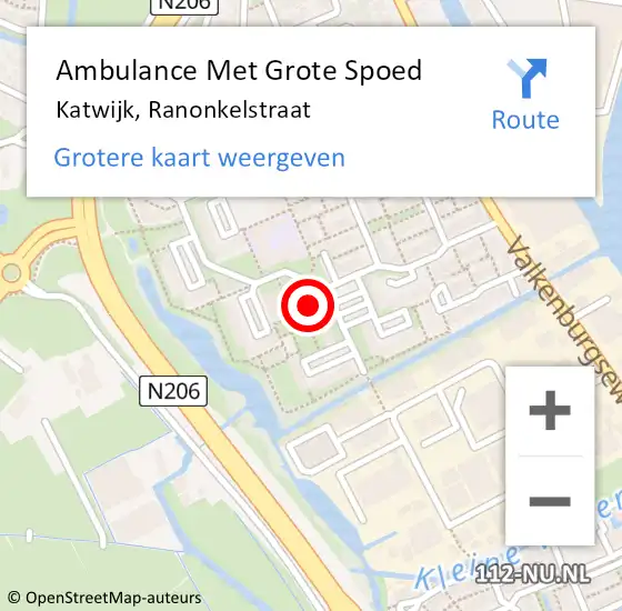 Locatie op kaart van de 112 melding: Ambulance Met Grote Spoed Naar Katwijk, Ranonkelstraat op 16 mei 2024 03:21