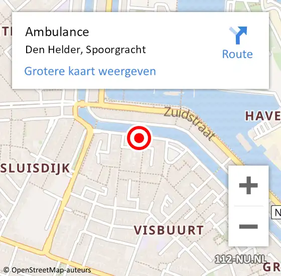 Locatie op kaart van de 112 melding: Ambulance Den Helder, Spoorgracht op 16 mei 2024 03:25