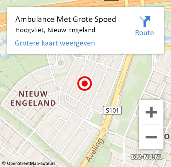 Locatie op kaart van de 112 melding: Ambulance Met Grote Spoed Naar Hoogvliet, Nieuw Engeland op 16 mei 2024 04:07