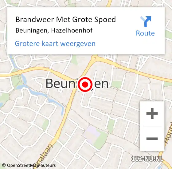 Locatie op kaart van de 112 melding: Brandweer Met Grote Spoed Naar Beuningen, Hazelhoenhof op 16 mei 2024 04:10