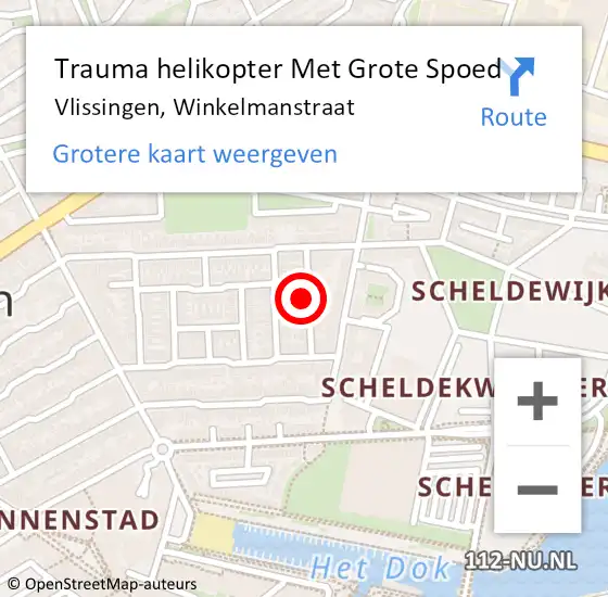 Locatie op kaart van de 112 melding: Trauma helikopter Met Grote Spoed Naar Vlissingen, Winkelmanstraat op 16 mei 2024 04:26