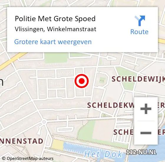 Locatie op kaart van de 112 melding: Politie Met Grote Spoed Naar Vlissingen, Winkelmanstraat op 16 mei 2024 04:27
