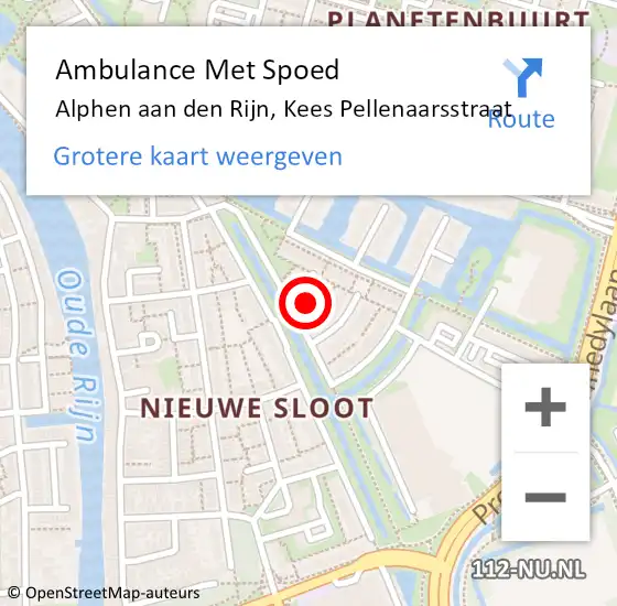 Locatie op kaart van de 112 melding: Ambulance Met Spoed Naar Alphen aan den Rijn, Kees Pellenaarsstraat op 16 mei 2024 04:56