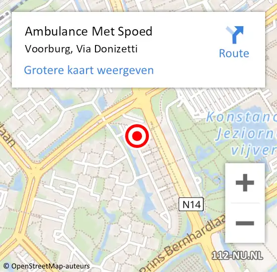 Locatie op kaart van de 112 melding: Ambulance Met Spoed Naar Voorburg, Via Donizetti op 16 mei 2024 04:56