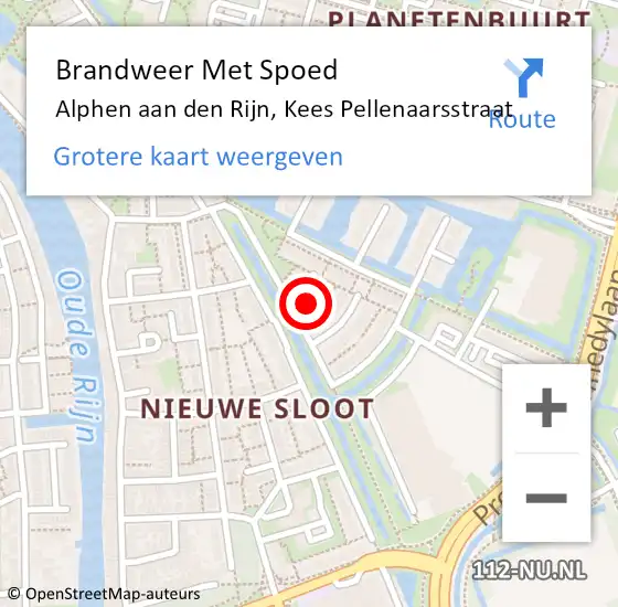 Locatie op kaart van de 112 melding: Brandweer Met Spoed Naar Alphen aan den Rijn, Kees Pellenaarsstraat op 16 mei 2024 05:04