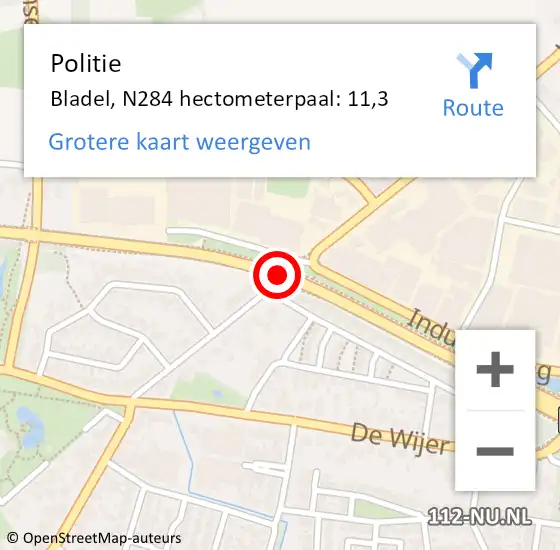 Locatie op kaart van de 112 melding: Politie Bladel, N284 hectometerpaal: 11,3 op 16 mei 2024 06:56