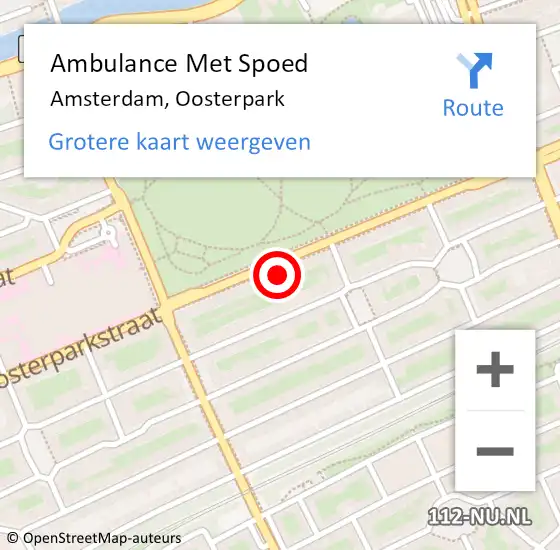 Locatie op kaart van de 112 melding: Ambulance Met Spoed Naar Amsterdam, Oosterpark op 16 mei 2024 07:09