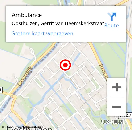 Locatie op kaart van de 112 melding: Ambulance Oosthuizen, Gerrit van Heemskerkstraat op 16 mei 2024 07:11