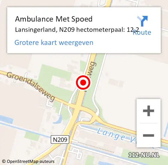 Locatie op kaart van de 112 melding: Ambulance Met Spoed Naar Lansingerland, N209 hectometerpaal: 12,2 op 16 mei 2024 07:12