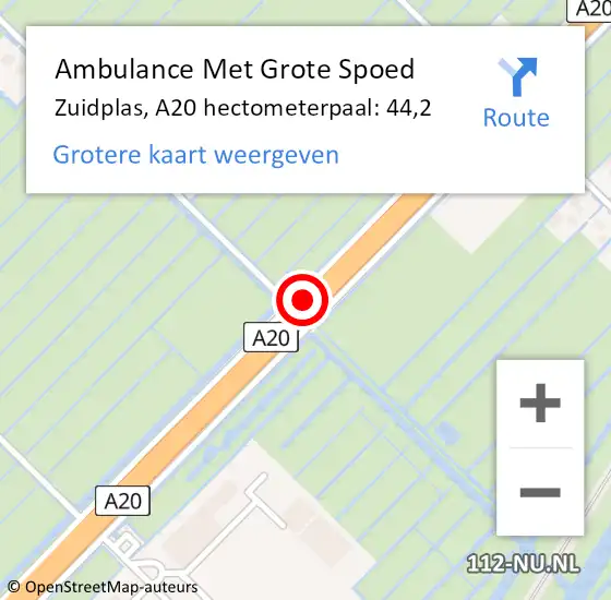 Locatie op kaart van de 112 melding: Ambulance Met Grote Spoed Naar Zuidplas, A20 hectometerpaal: 44,2 op 16 mei 2024 07:15