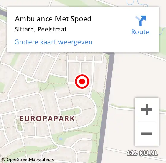 Locatie op kaart van de 112 melding: Ambulance Met Spoed Naar Sittard, Peelstraat op 6 oktober 2014 07:51