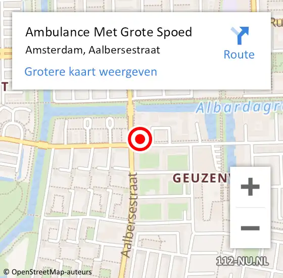 Locatie op kaart van de 112 melding: Ambulance Met Grote Spoed Naar Amsterdam, Aalbersestraat op 16 mei 2024 07:20