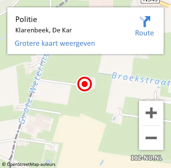 Locatie op kaart van de 112 melding: Politie Klarenbeek, De Kar op 16 mei 2024 07:24