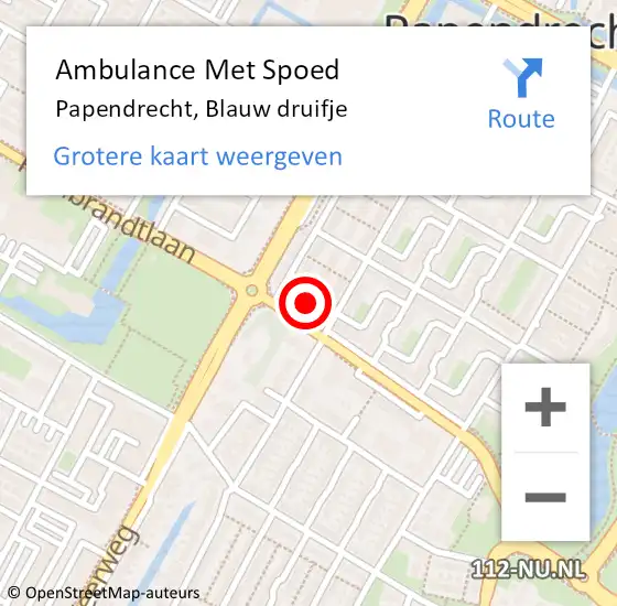 Locatie op kaart van de 112 melding: Ambulance Met Spoed Naar Papendrecht, Blauw druifje op 16 mei 2024 07:28