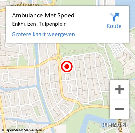Locatie op kaart van de 112 melding: Ambulance Met Spoed Naar Enkhuizen, Tulpenplein op 16 mei 2024 07:30