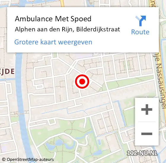 Locatie op kaart van de 112 melding: Ambulance Met Spoed Naar Alphen aan den Rijn, Bilderdijkstraat op 16 mei 2024 07:30