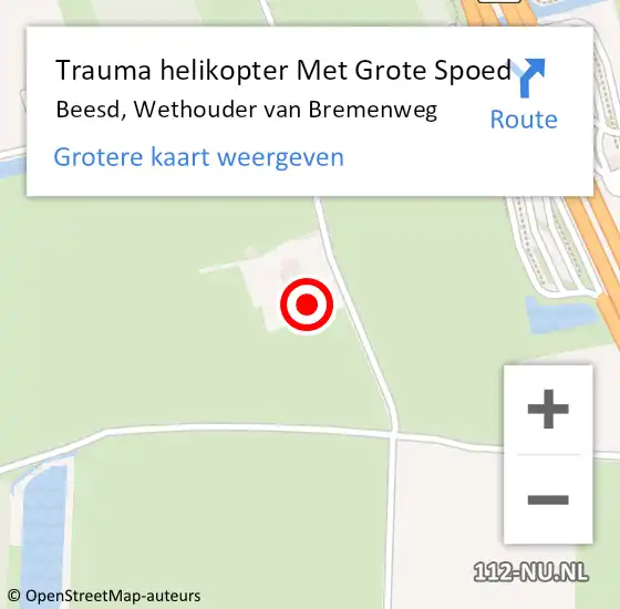 Locatie op kaart van de 112 melding: Trauma helikopter Met Grote Spoed Naar Beesd, Wethouder van Bremenweg op 16 mei 2024 07:37
