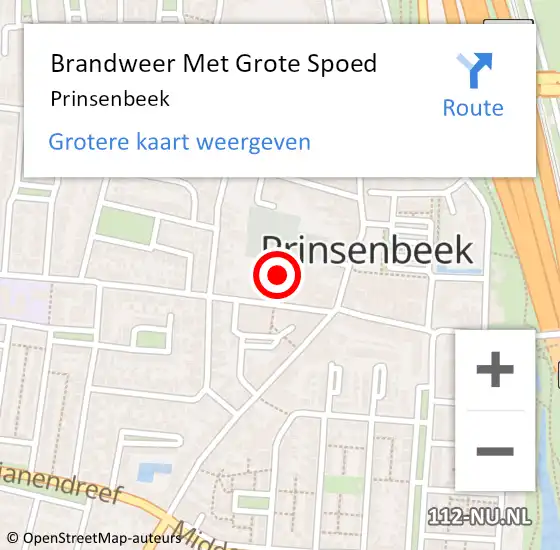 Locatie op kaart van de 112 melding: Brandweer Met Grote Spoed Naar Prinsenbeek op 16 mei 2024 07:48