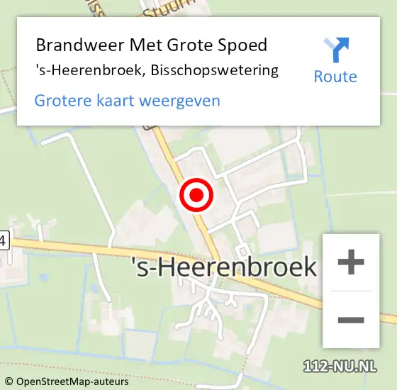 Locatie op kaart van de 112 melding: Brandweer Met Grote Spoed Naar 's-Heerenbroek, Bisschopswetering op 16 mei 2024 07:52