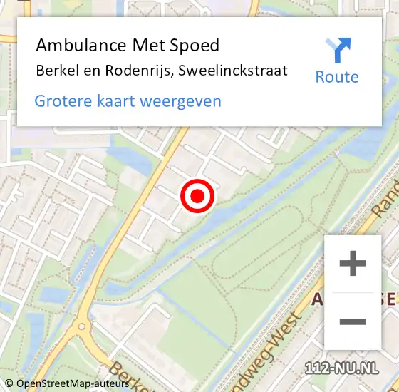 Locatie op kaart van de 112 melding: Ambulance Met Spoed Naar Berkel en Rodenrijs, Sweelinckstraat op 16 mei 2024 07:54