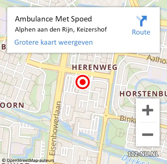 Locatie op kaart van de 112 melding: Ambulance Met Spoed Naar Alphen aan den Rijn, Keizershof op 16 mei 2024 07:56
