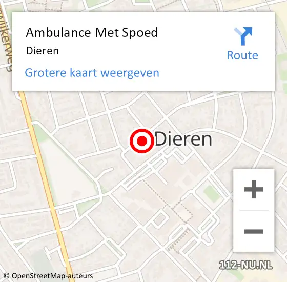 Locatie op kaart van de 112 melding: Ambulance Met Spoed Naar Dieren op 16 mei 2024 08:00