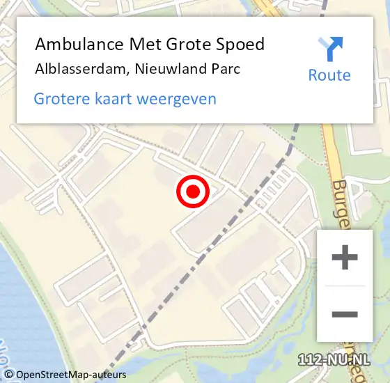 Locatie op kaart van de 112 melding: Ambulance Met Grote Spoed Naar Alblasserdam, Nieuwland Parc op 16 mei 2024 08:03