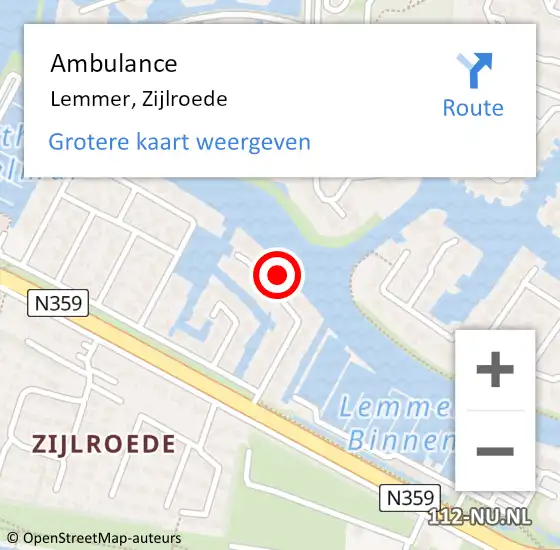 Locatie op kaart van de 112 melding: Ambulance Lemmer, Zijlroede op 16 mei 2024 08:09