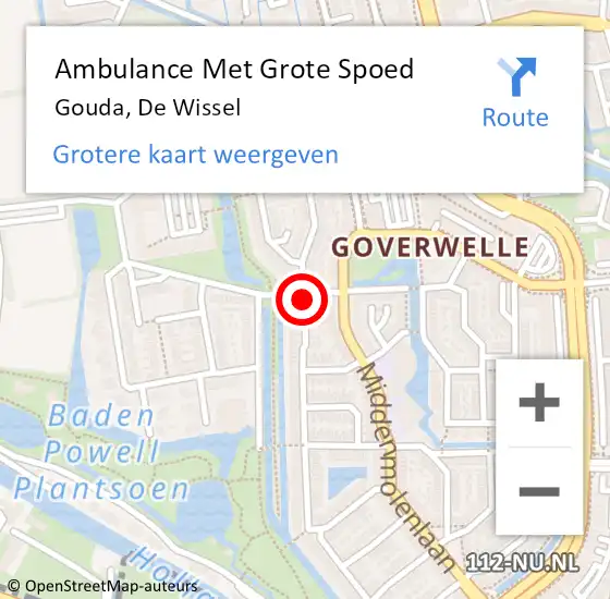Locatie op kaart van de 112 melding: Ambulance Met Grote Spoed Naar Gouda, De Wissel op 16 mei 2024 08:14
