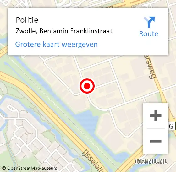 Locatie op kaart van de 112 melding: Politie Zwolle, Benjamin Franklinstraat op 16 mei 2024 08:20