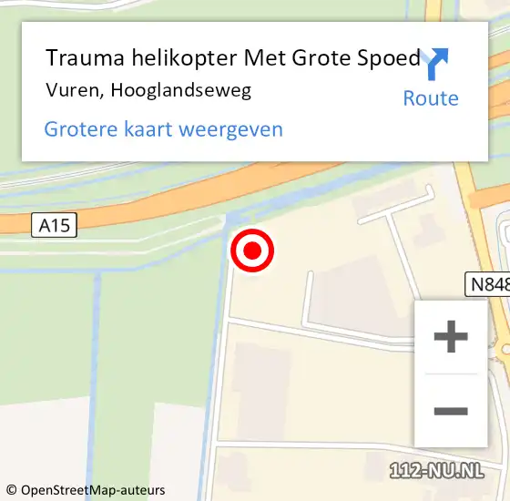 Locatie op kaart van de 112 melding: Trauma helikopter Met Grote Spoed Naar Vuren, Hooglandseweg op 16 mei 2024 08:20