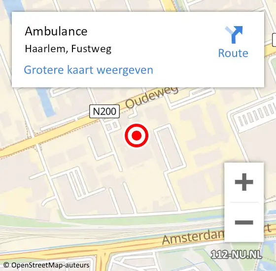 Locatie op kaart van de 112 melding: Ambulance Haarlem, Fustweg op 16 mei 2024 08:34