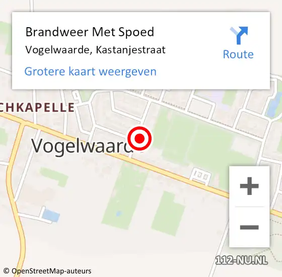 Locatie op kaart van de 112 melding: Brandweer Met Spoed Naar Vogelwaarde, Kastanjestraat op 16 mei 2024 08:38